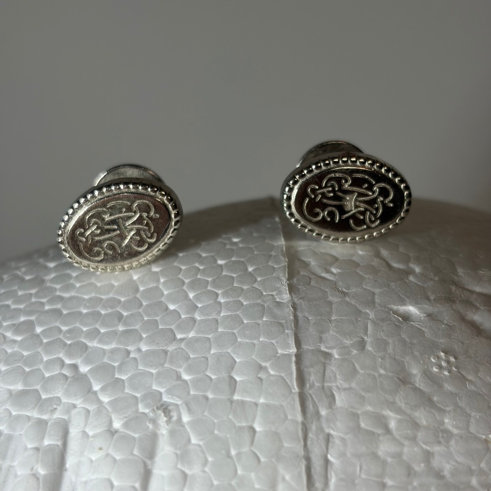 Silver Tone Celtic Knot Oval Engraved Stud Back Cufflinks Formal Accessory